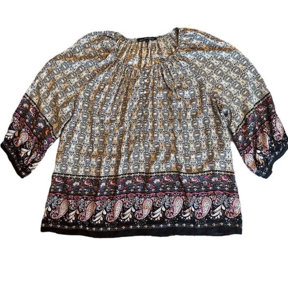 Ava Christine Boho Pink & Black Floral Paisley‎ Blouse Sz 1X
